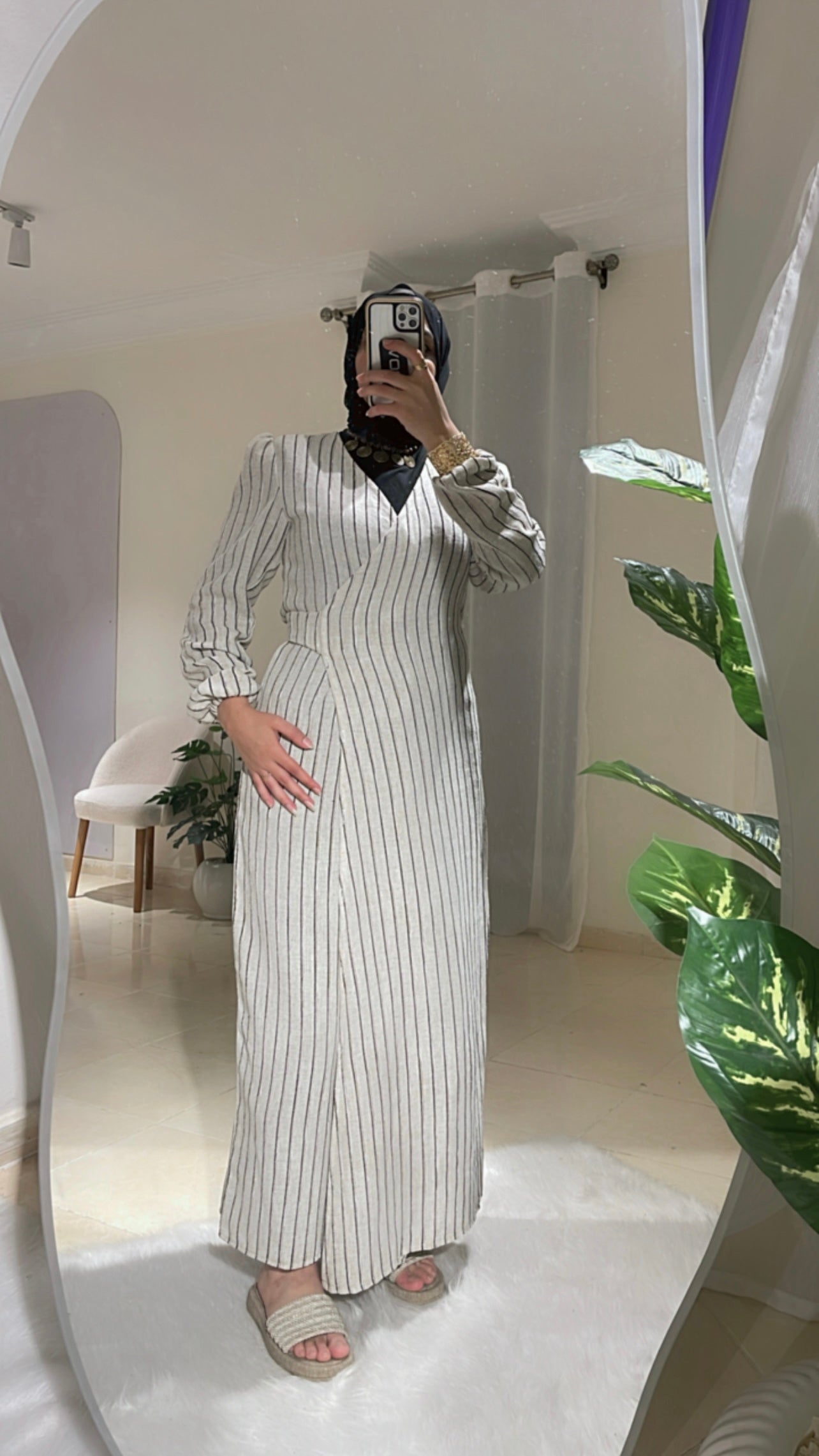 Linen wrap dress - Striped black