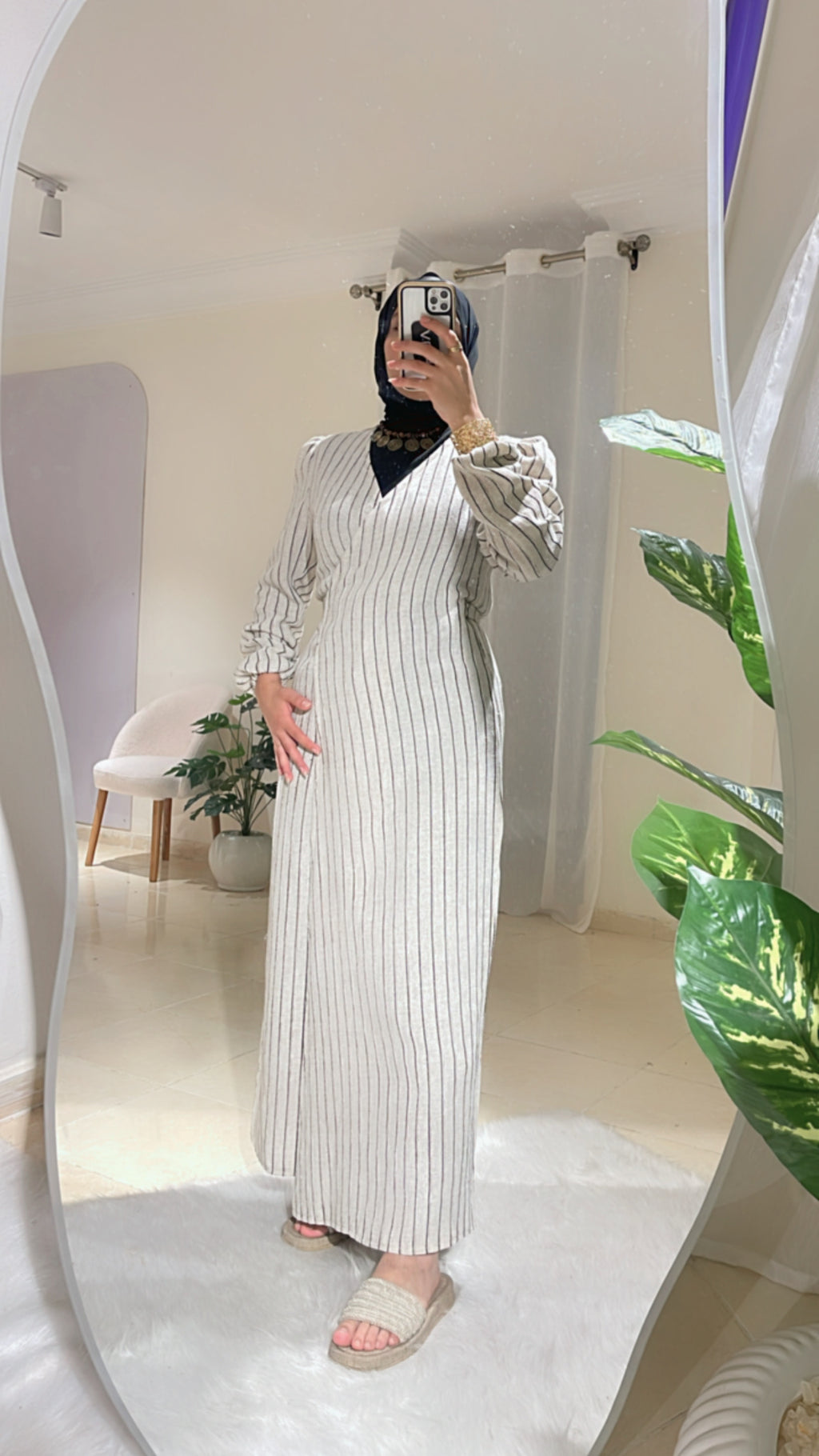 Linen wrap dress - Striped black