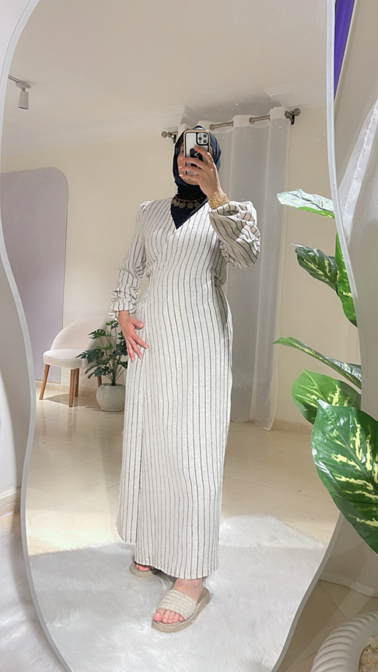 Linen wrap dress - Striped black